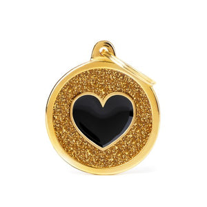 MY FAMILY GLITTER CIRCLE GOLD/BLACK HEART BIG TAG